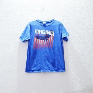 Blue Patriotic Virginia Eagle American Flag T-shirt | Size L